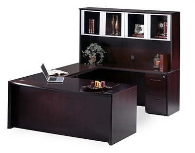 Picture of Mayline Corsica Veneer U Shape Office Desk Workstation, Bow Top