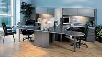 Picture of Mayline Modular CSII 2 Person Workstation, 2 Person U Shape Office Desk with Overhead Storage
