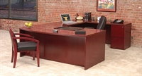 Picture of Mayline Luminary Veneer U Shape Office Desk Workstation, Transitional U Shape Bow Top Office Desk