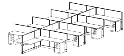 Picture of Cluster of 8, 6' x 6' L Shape Electrified Office Cubicle Workstations with Filing Pedestal