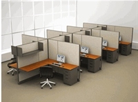 Picture of Cluster of 8, 6' x 8' Electrified L Shape Office Cubicle Workstation with Overhead Shelves, Task Lights