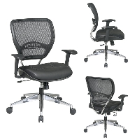 Picture of Office Star 58-47P918P Mid Back Mesh Office Task Chair, Leather Seat, Aluminum Base