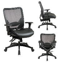 Picture of Office Star 68-50764 Mid Back Office Mesh Mutli Function Chair, Leather Seat, Gunmetal Base