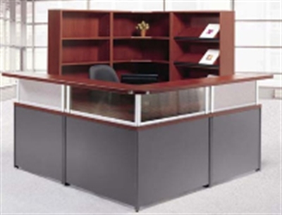 Picture of Laminate L Shape Reception Desk Office Workstation, Storage Bookcase