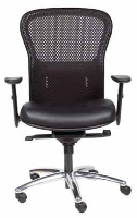 Picture of Mid Back Ergonomic Mesh Office Task Chair, Leather Seat, Aluminum Base