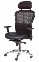 Picture of Mid Back Ergonomic Mesh Office Task Chair, Leather Seat, Headrest, Aluminum Base