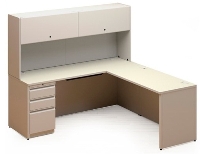 Picture of L Shape Steel Office Desk Workstation, with Filing and Closed Hutch