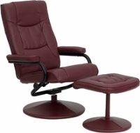 Picture of Burgundy Leather Swivel Recliner with Ottoman