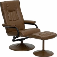 Picture of Camel Leather Swivel Recliner with Ottoman