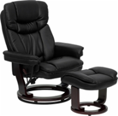 Picture of Black Leather Swivel Glider Recliner with Ottoman, 9856837