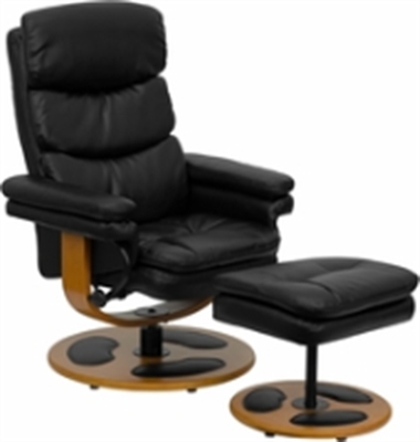 Picture of Black Leather Swivel Glider Recliner with Ottoman, 9856839