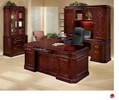 Picture of DMI Oxmoor 7376 Traditional Veneer U Shape Office Desk Workstation, Hutch, Lateral File Bookcase