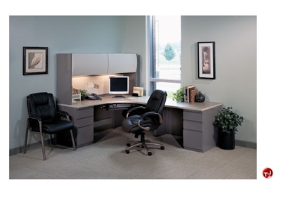 Picture of 72" L Shape Corner Steel Office Desk Workstation, Overhead Storage