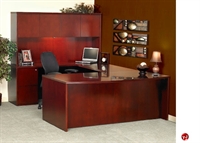 Picture of Veneer L Shape 72" Bowfront Office Desk Workstation, Oveheard Storage