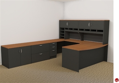 Picture of Peblo Custom U Shape Bowfront Office Desk Workstation, Overhead Storage