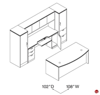 Picture of Peblo Executive Desk, Kneespace Credenza with Wardrobe Storage