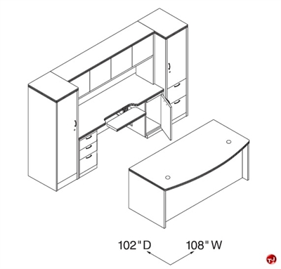 Picture of Peblo Executive Desk, Kneespace Credenza with Wardrobe Storage