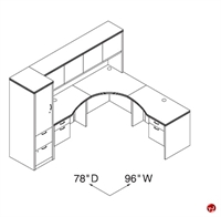 Picture of Peblo L Shape Corner Curve Office Desk Workstation, Overhead Storage