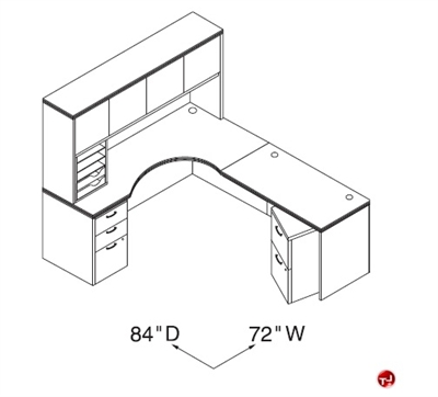 Picture of Peblo L Shape Curve Office Desk Workstation, Overhead Storage