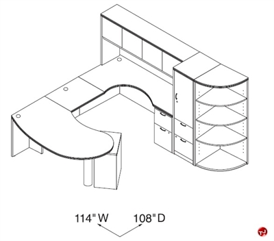 Picture of Peblo U Shape Office Desk Workstation, Overhead Storage, Corner Bookcase