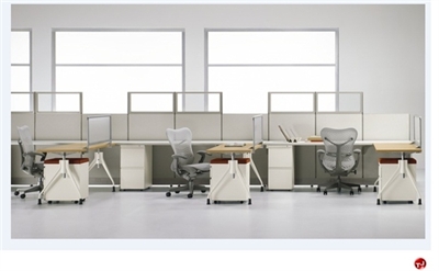 Picture of Peblo Cluster of 3 Person L Shape Cubicle Desk Workstation, Electrified