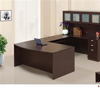 Picture of Laminate 72" U Shape Bowfront Office Desk Workstation, Glass Overhead Storage Hutch