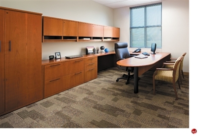 Picture of Peblo Custom U Shape Office Desk Workstation, Overhead Storage