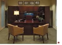Picture of KI Delsanti Veneer Executive Bowfront Office Desk Workstation, Kneespace Credenza, Overhead Storage
