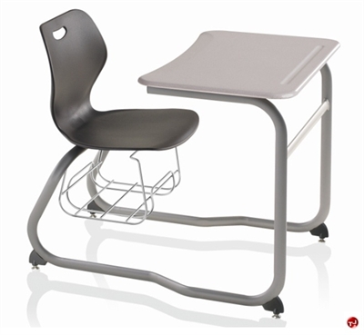 Picture of KI Intellect Wave XL Sled Base Classroom Chair Desk Combo, Book Rack