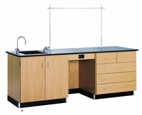 Picture of DEVA 96" Lab Study Table with Sink and Storage, Phenolic Resin Top