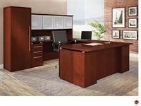 Picture of COPTI Veneer U Shape Office Desk Workstation, Glass Door Overhead Storage