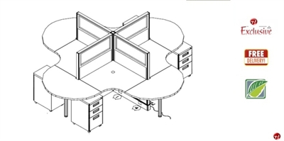 Picture of PEBLO Cluster of 4 Person 5' x 5' Desk Workstation
