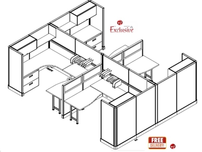 Picture of PEBLO 6' x 8' 4 Person U Shape Office Desk Cubicle Workstation