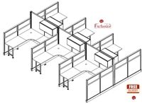 Picture of PEBLO Cluster of 6 Person 6' x 6' L Shape Office Desk Cubicle Workstation