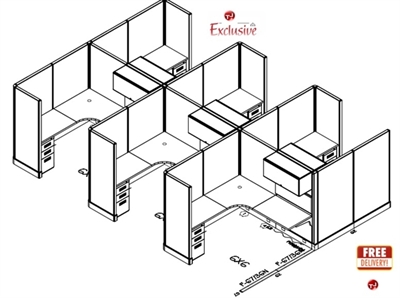 Picture of PEBLO Cluster of 5 Person L Shape 6' x 6' Cubicle Desk Workstation