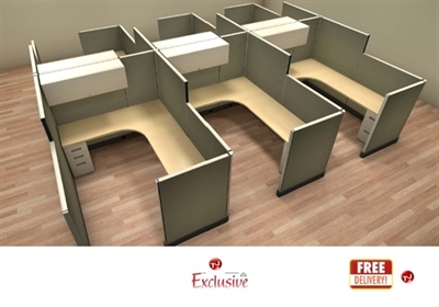 Picture of PEBLO Cluster of 6 Person L Shape 6' x 8' Cubicle Desk Workstation