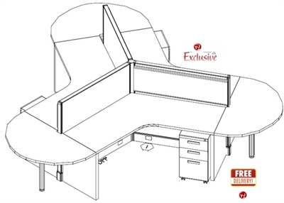 Picture of PEBLO Cluster of 3 Person L Shape 4' x 4' Cubicle Desk Workstation