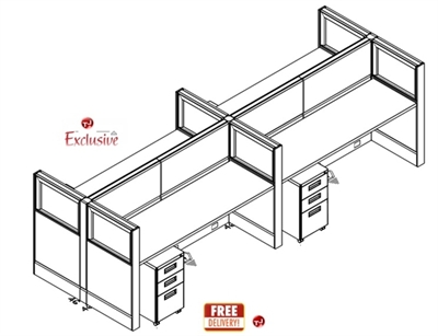 Picture of PEBLC Cluster of 4 Person Cubicle Desk Workstation, Glass Header