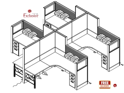 Picture of PEBLO Cluster of 4 Person L Shape 6' x 7' Cubicle Desk Workstation