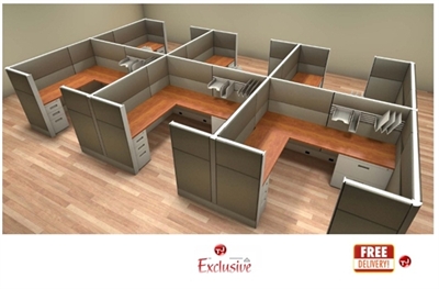 Picture of PEBLO Cluster of 6 Person L Shape 6' x 7' Cubicle Desk Workstation