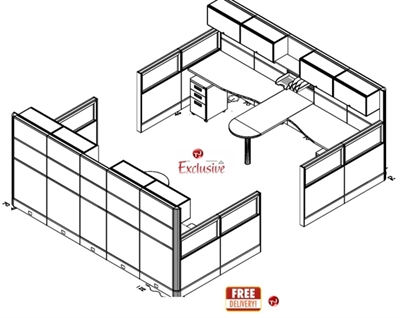 Picture of PEBLO 4 Person L Shape Office Cubicle Desk Workstation