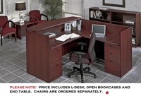 Picture of QSP 72" L Shape Reception Desk with Open Bookcases and End Table