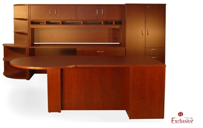 Picture of PEBLO Custom Executive Office Desk Workstation with Storage Credenza and Wardrobe