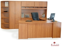 Picture of PEBLO Custom U Shape Office Desk Workstation with Closed Overhead, Bookcase and Wardrobe