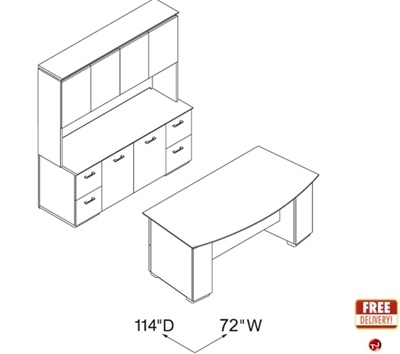 Picture of Veneer 72" Bowfront Executive Desk with Storage Credenza and Overhead