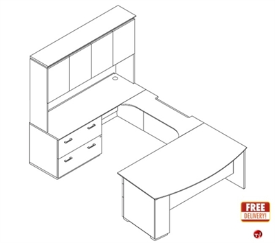 Picture of Veneer 72" Bowfront U Shape Office Desk Workstation with Closed Overhead