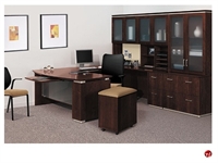 Picture of Veneer 72" Bowfront U Shape Desk Workstation with Glass Door Storage and Bookcase Lateral File