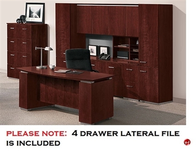 Picture of Veneer 72" Executive Desk with Storage Credenza, Wardrobes and 4 Drawer Lateral