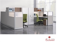 Picture of PEBLO Cluster of 4 Person L Shape Cubicle Desk Workstation with Wardrobe Storage