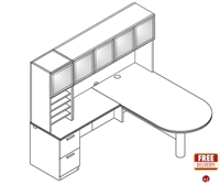 Picture of Veneer 72" L Shape D Top Office Desk Workstation with Glass Door Overhead Storage